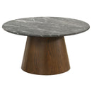  Coaster Furniture Franklin 722978 36-inch Round Pedestal Coffee Table - Grey/Dark Brown IMAGE 1