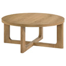  Coaster Furniture Kessler 735988 Round Sculptural Wood Coffee Table - Light Oak IMAGE 1