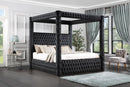 BLACK VELVET QUEEN CANOPY BED FRAME W/BLUETOOTH SPEAKER & USB