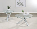 708128 KENZIE ROUND TEMPERED GLASS TOP COCKTAIL COFFEE TABLE CHROME