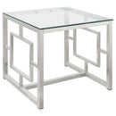 Merced Square Tempered Glass Top End Table Nickel 703737