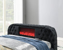 B540-Q BLACK VELVET QUEEN BED W/FIREPLACE, TV MOUNT & BLUETOOTH SPEAKER & USB
