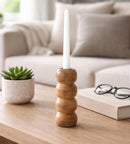Wood 7"'Ribbed Votive Holder, Natural CANDLE HOLDER 18516-01