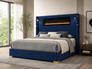 Romance2-Blue Velvet Platform Queen Bed