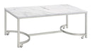 Leona Coffee Table with Casters White and Satin Nickel 721868