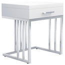 Dalya 1-drawer Rectangular End Table Glossy White and Chrome 723137